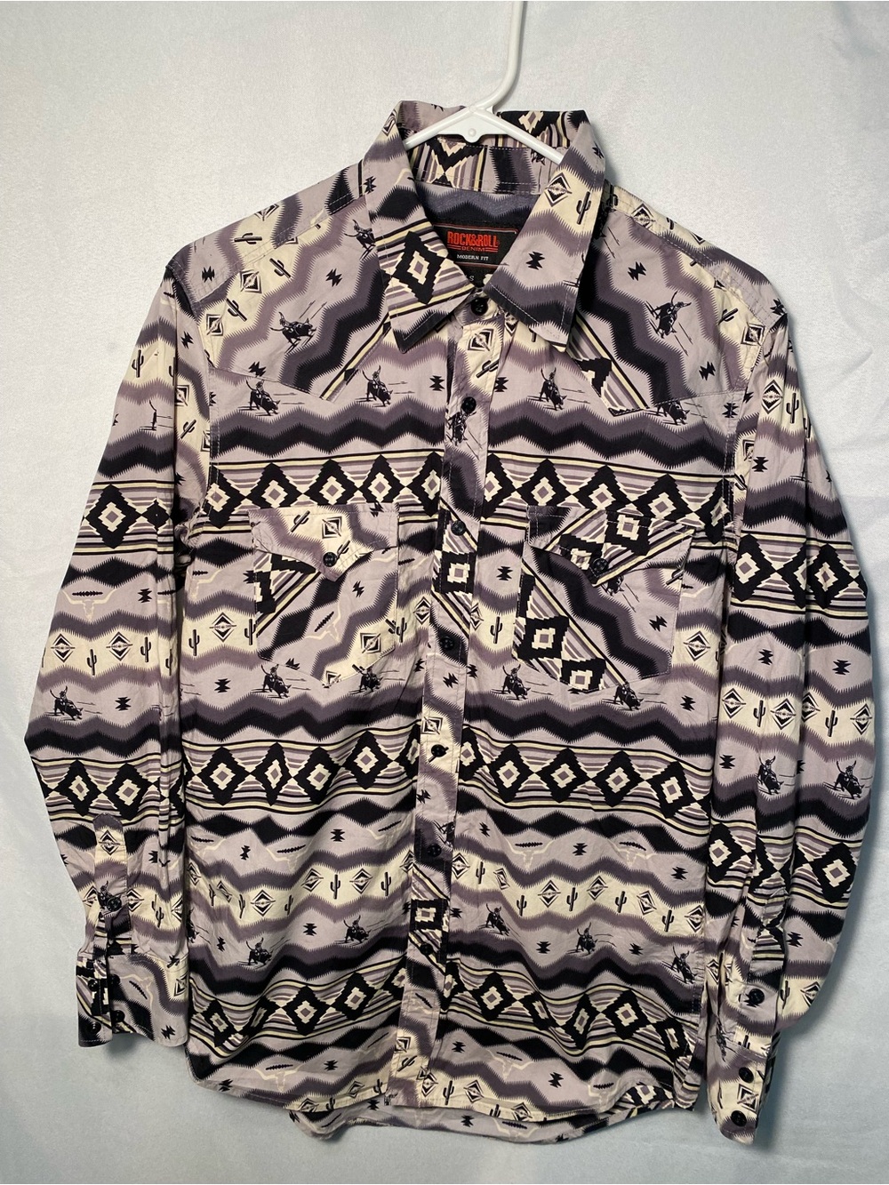 Rock & Roll Denim Mens Aztec Print Western Shirt Jacket - Black & Gray